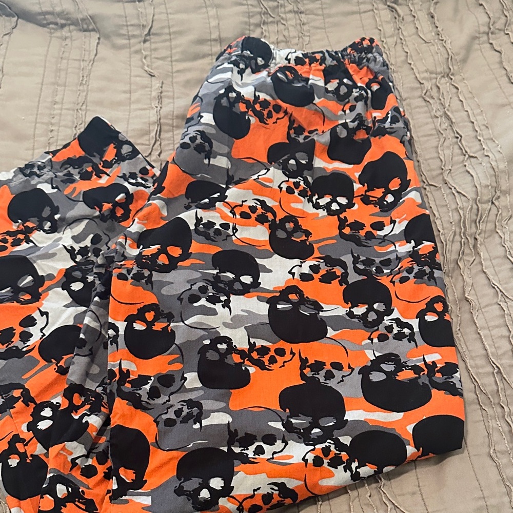 Men's Skull Pajama Bottoms - Orange and Black